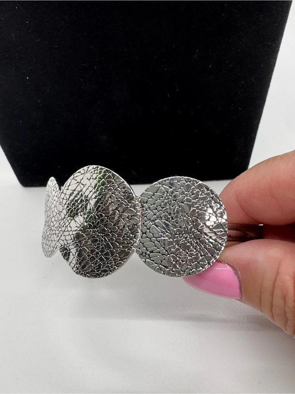 Textured Silver Three-Circle Statement Cuff Bracelet